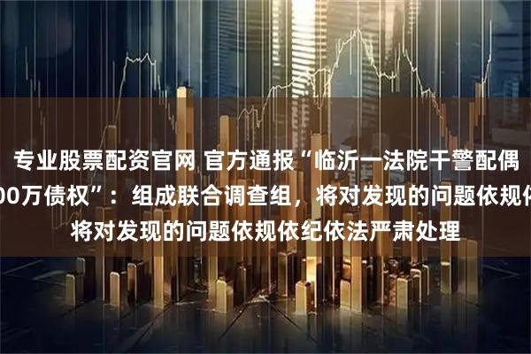 专业股票配资官网 官方通报“临沂一法院干警配偶低价拍得银行6000万债权”：组成联合调查组，将对发现的问题依规依纪依法严肃处理